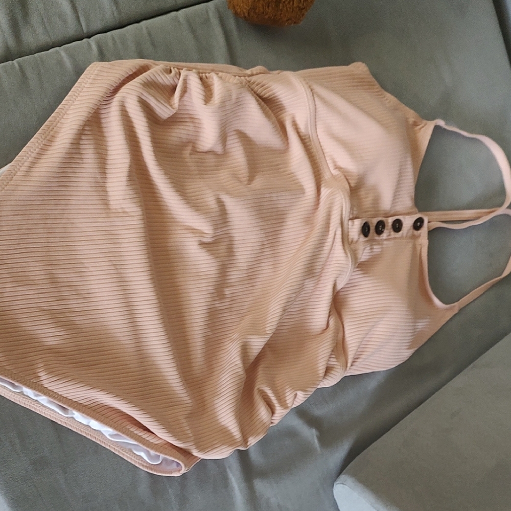 Peach Ribbed Button-Front Tank Top